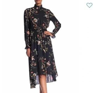 Nanette Lepore Smocked Womens Dress Size 10 High Low Floral Mock Neck Whimsigoth